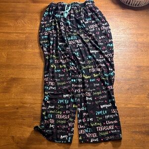 Women's Black Multicolor Text Pajama Pants
